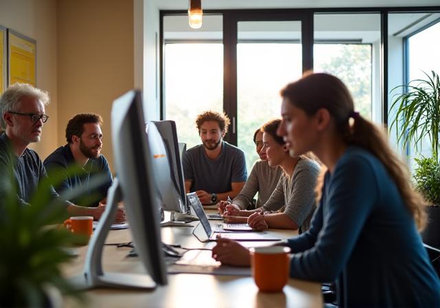 Il team di Estuario Live al lavoro nel loro ufficio a Bologna, in un ambiente collaborativo e moderno.
